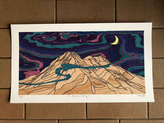 Limited Edition Print- Mt Rainier Moonlight